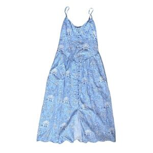Roller Rabbit Medium Blue Paisley Floral Drop Waist Midi A-Line Dress NWT